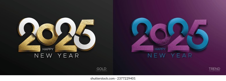 Happy new year 2025 with 3D number. Creative concept for 2025 new year celebration with gold version and trend colours