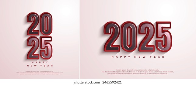 Happy new year 2025 3D red color design template. 2025 new year celebration concept for greeting cards, banners and templates.