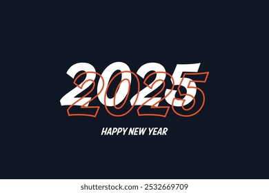 Feliz Ano Novo 2025 3D Retro Vintage Tipografia Design - Modelo de vetor elegante para banner, cartaz, arte de parede, cartões de saudação, gráficos de mídia social, adesivos, convites, canecas, camisetas e Home De