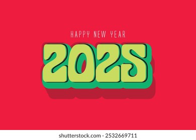 Feliz Ano Novo 2025 3D Retro Vintage Tipografia Design - Modelo de vetor elegante para banner, cartaz, arte de parede, cartões de saudação, gráficos de mídia social, adesivos, convites, canecas, camisetas e Home De