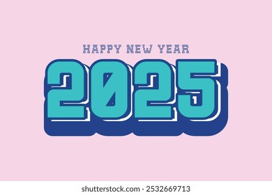 Feliz Ano Novo 2025 3D Retro Vintage Tipografia Design - Modelo de vetor elegante para banner, cartaz, arte de parede, cartões de saudação, gráficos de mídia social, adesivos, convites, canecas, camisetas e Home De