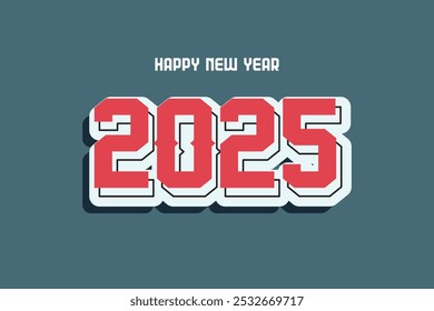 Feliz Ano Novo 2025 3D Retro Vintage Tipografia Design - Modelo de vetor elegante para banner, cartaz, arte de parede, cartões de saudação, gráficos de mídia social, adesivos, convites, canecas, camisetas e Home De