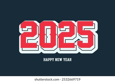 Feliz Ano Novo 2025 3D Retro Vintage Tipografia Design - Modelo de vetor elegante para banner, cartaz, arte de parede, cartões de saudação, gráficos de mídia social, adesivos, convites, canecas, camisetas e Home De