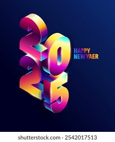 Happy New Year 2025. 3D Iridescent numerical design.Festive vector greeting card.