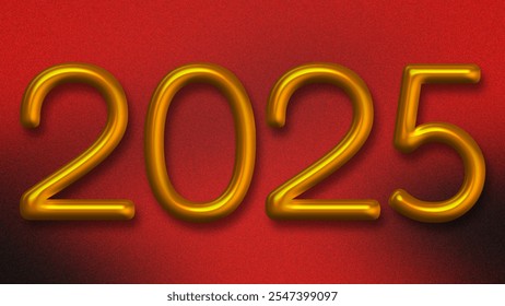 Feliz ano novo 2025. 3D números de estilo dourado isolado no fundo vermelho. Projeto de cartão comemorativo de feriado.
