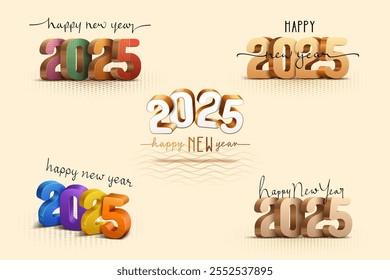 feliz ano novo 2025 3d criativo texto efeito. ano novo 2025 texto caligrafia designs