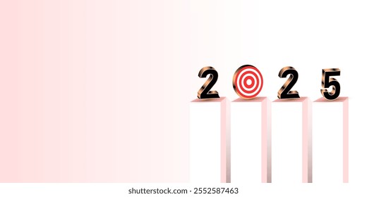 happy new year 2025 3d text with target  concept vector background 