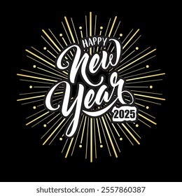 Happy new year 2025 with 3D retro full color design template. 2025 new year celebration concept for greeting card, banner and post template