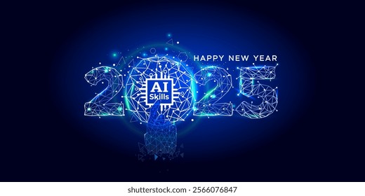Happy new year 2025 with a.i. artificial intelligence technology and Technical data skills concept.