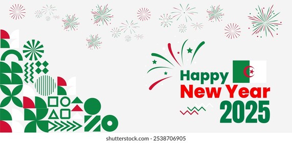 Happy New Year 2025 Algeria banner  celebration banner and social media post. Algeria new year