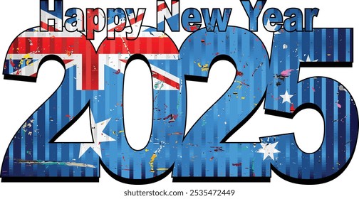 Happy New Year 2025 with Australia flag inside - Illustration,
2025 HAPPY NEW YEAR NUMERALS