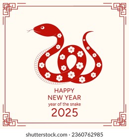 Happy New Year 2025 background. Year of the snake.Zodiac sign..Vector illustration