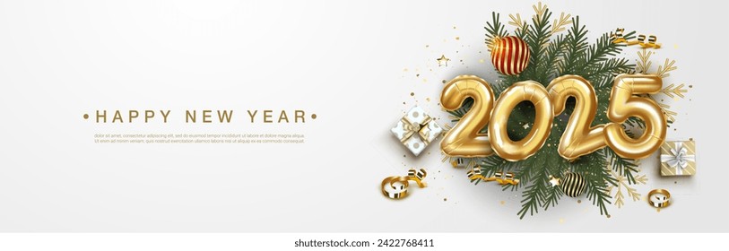 Feliz año nuevo 2025. números de globo de fondo de navidad de 2025