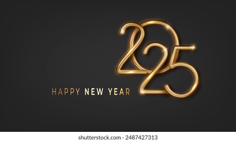 Happy new year 2025 background design on black background. Banner, poster, greeting card