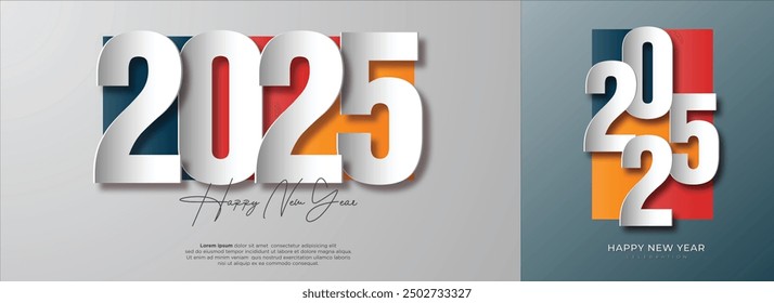 Happy new year 2025 Background Logo. With colorful truncated number illustrations. Premium vector design 2025