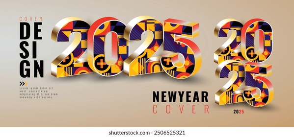Happy New Year 2025 Background Logo . Elegant 3D colorfull poster designs. Vector design for a 2025 poster and calendar 
