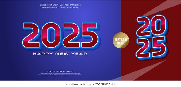 Fondo feliz del año nuevo 2025 con el estilo rojo azul del efecto 3D del texto del diseño de la escritura