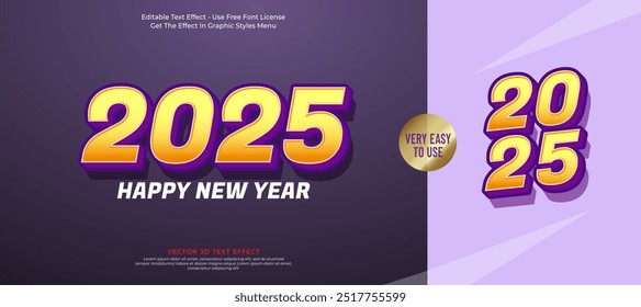 Happy new year 2025 background with purple bold writing design