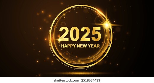 Happy new year 2025 background. Golden light effect Holiday greeting card design. Vector illustration.