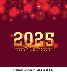 Happy new year 2025 background. Red Fireworks. Holiday greeting card design. Vector illustration.