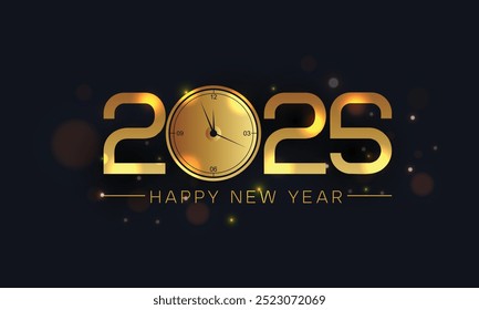 Happy new year 2025 Background with golden clock design