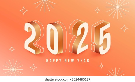 Happy new year 2025 background with large 3d numbers. Modern festive template for cards, banners. Vector illustration