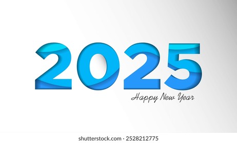 Feliz año Nuevo 2025 Plantilla de fondo. Festiva Ilustración vectorial de números de corte de papel 2025. 2025 Fondo de corte de papel Diseño festivo de póster o Anuncio. Fondo moderno del año Nuevo feliz