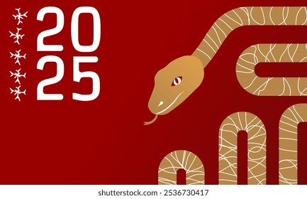 Feliz Ano Novo 2025. Fundo com uma cobra listrada. O banner vermelho