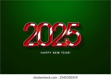 Fondo feliz del año Nuevo 2025 con textura transparente en forma de piruletas rojas y blancas. Diseño de Vector premium 2025 para tarjetas de felicitación, volantes y publicaciones en redes sociales.