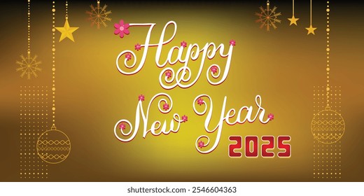 Banner Feliz Ano Novo 2025 Fundo. Design Vetorial Premium para Feliz Ano Novo 2025 Saudações e Celebrações.