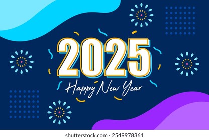 happy new year 2025 background in blue color for greeting template.