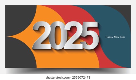 Happy New Year 2025 Background Banner. Premium Vector Design for Happy New Year 2025 Greetings and Celebrations. Bauhaus And Swiss Pattern Background, Abstract Geometric Shape Design.