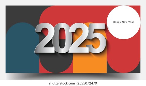 Happy New Year 2025 Background Banner. Premium Vector Design for Happy New Year 2025 Greetings and Celebrations. Bauhaus And Swiss Pattern Background, Abstract Geometric Shape Design.