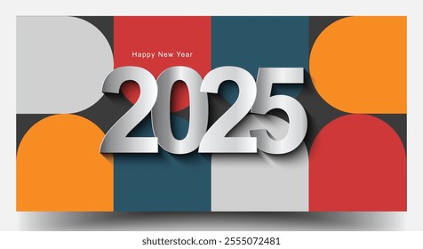 Happy New Year 2025 Background Banner. Premium Vector Design for Happy New Year 2025 Greetings and Celebrations. Bauhaus And Swiss Pattern Background, Abstract Geometric Shape Design.