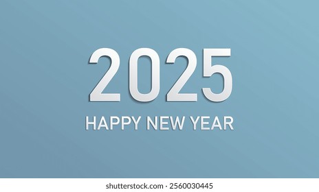 Happy New Year 2025 background. Greeting card 2025 fonts flyer top view banner. Holiday brochure paper cut out. Brochure or calendar cover design template. Vector illustration.