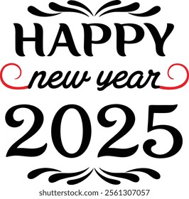 Happy New Year 2025 background featuring typography Perfect for festive posters, banners, greeting cards, typography t-shirt design happy new year 202