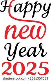 Happy New Year 2025 background featuring typography Perfect for festive posters, banners, greeting cards, typography t-shirt design happy new year 202