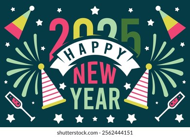 Happy new year 2025 background illustration. New year 2025 web banner template
