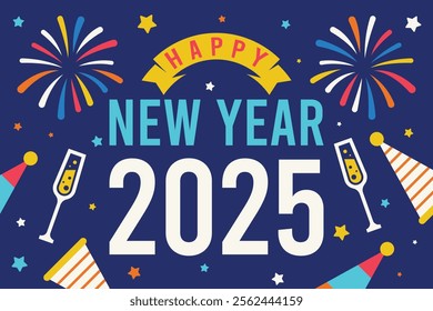 Happy new year 2025 background illustration. New year 2025 web banner template