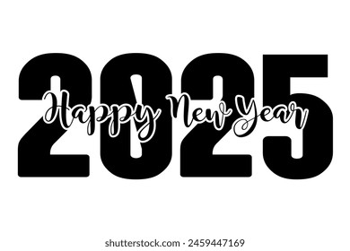 Happy new year 2025 banner black and white background vector, 2025 happy new year.