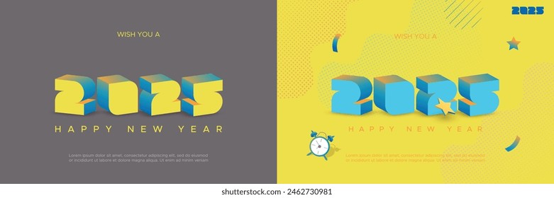 Happy new year 2025 banner template with unique 3d number