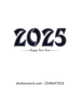 Happy new year 2025 banner black and white background vector, 2025 happy new year.