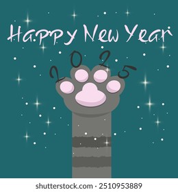 Happy New Year, 2025,  Banner, Sticker, Cat Paws	
