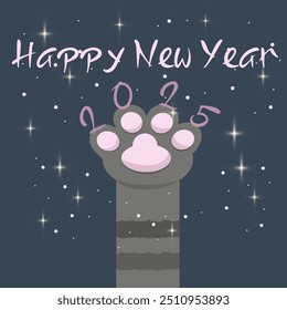 Happy New Year, 2025,  Banner, Sticker, Cat Paws	
