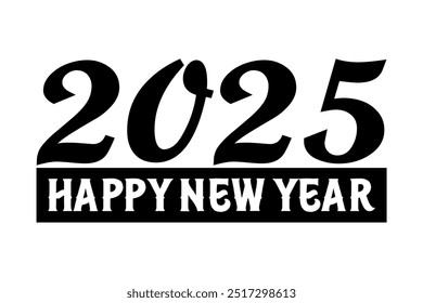 Feliz ano novo 2025 banner vetor de fundo preto e branco, 2025 feliz ano novo.
