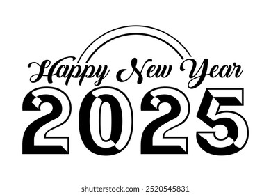 Happy new year 2025 banner black and white background vector, happy new year 2025 vector.