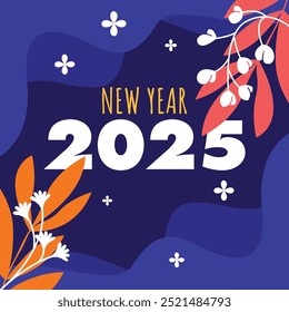 Happy new year 2025 banner template. New year template design with botanical floral