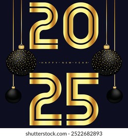 Happy new year 2025 banner black and white background vector, 2025 happy new year.