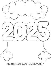 Happy New Year 2025 Banner coloring pages