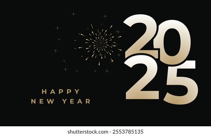 Happy New Year 2025 banner, Poster on black background, 2025 Happy New Year poster, social media post, card, calendar